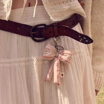 Maanesten Fabric Bow Keychain Summer Stripes Peach