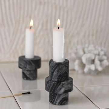 Mette Ditmer Marble Lysestage Large Black Grey